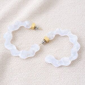 Wavy White Hoop Earrings